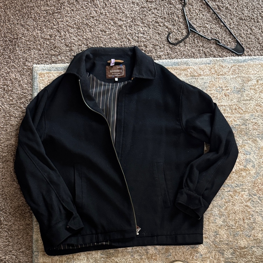 Reserve Patrick James Black Cashmere Driving Jacket with Striped Lining XL